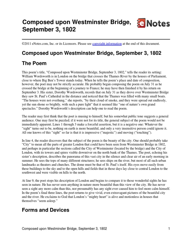 Composed Upon Westminster Bridge September 3 1802 427861 PDF William Wordsworth