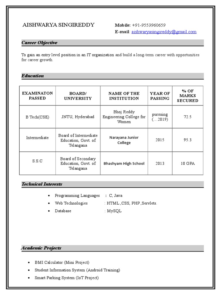 Sample Resume - Fresher | PDF | Computing | Information Technology