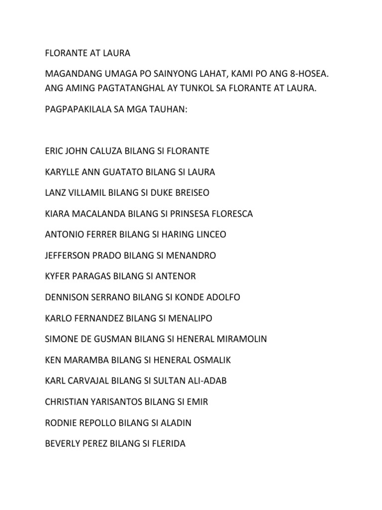 Florante at Laura Script | PDF