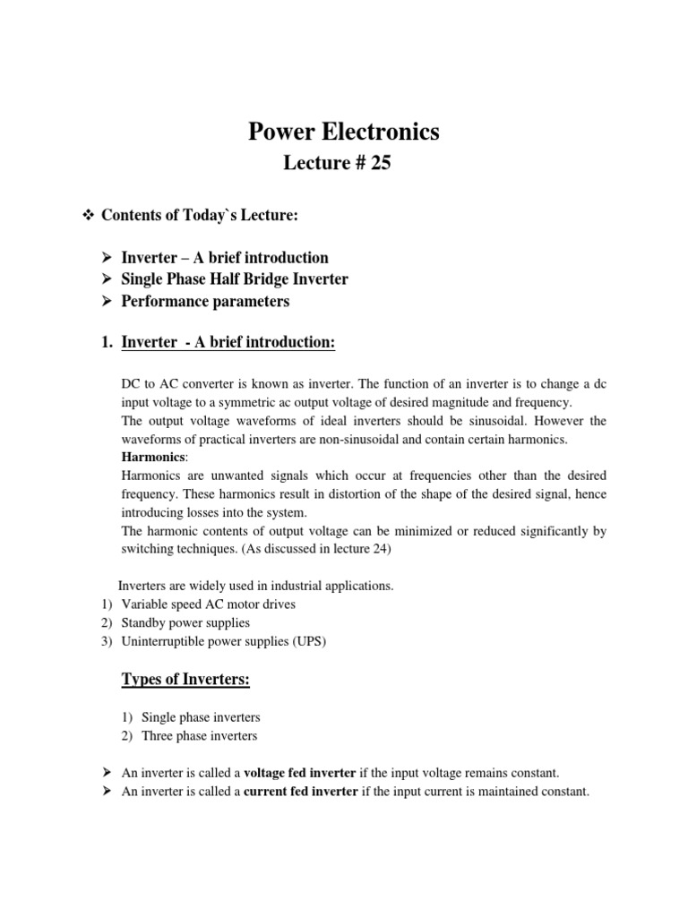 Power Electronics Lecture 25 PDF Power Inverter Electrical