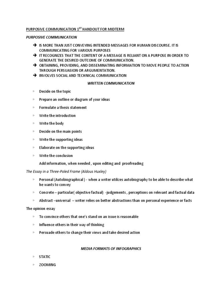 Purposive Communication Midterm Guide | PDF | Essays | Communication