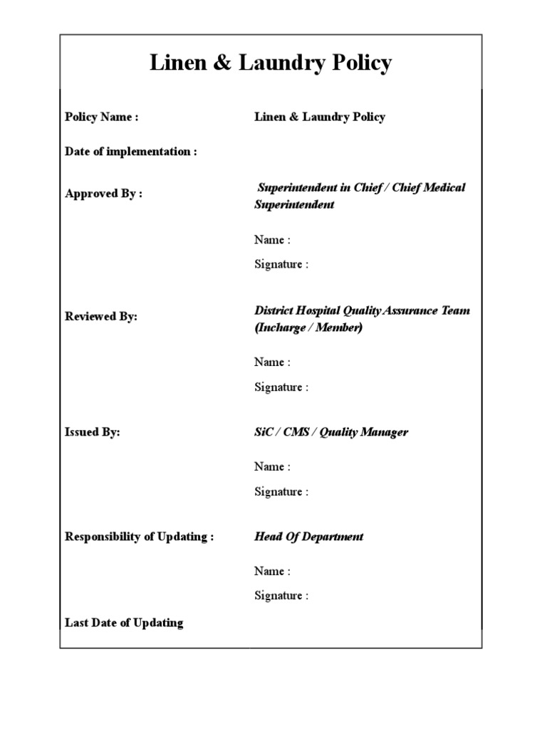 L.changed Linen and Laundry Policy PDF Housekeeping Laundry