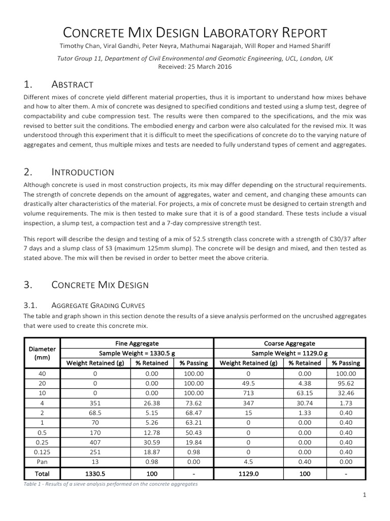 Mix Design Lab Report Construction Aggregate Concrete