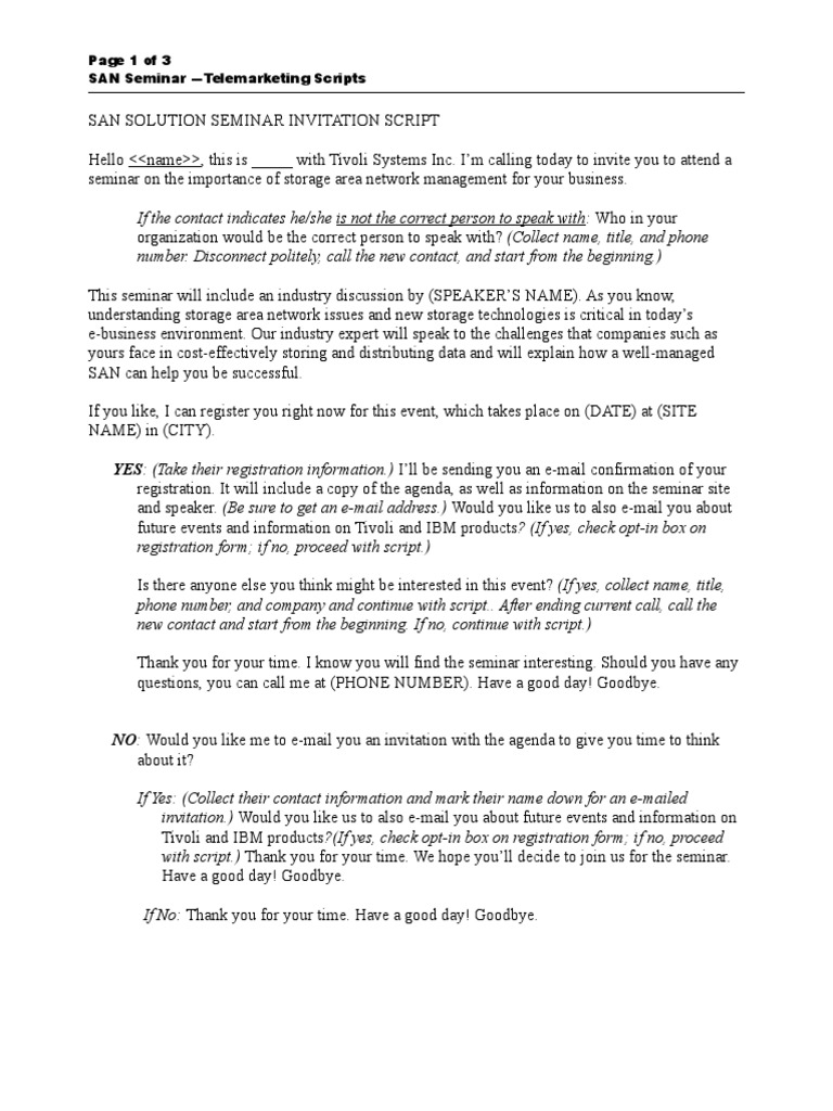 Telemarketing Scripts for SAN Seminar | PDF | Information Technology ...