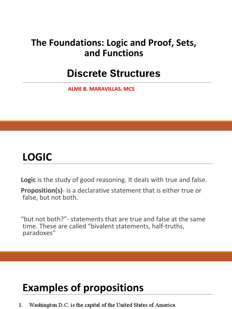 The Foundations: Logic and Proof, Sets, and Functions Discrete ...