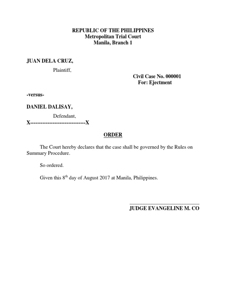 1ST ORDER - Unlawful Detainer | PDF