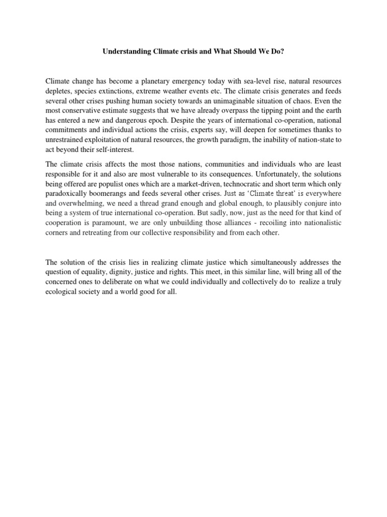 Understanding Climate Crisis and What Should We Do? | PDF