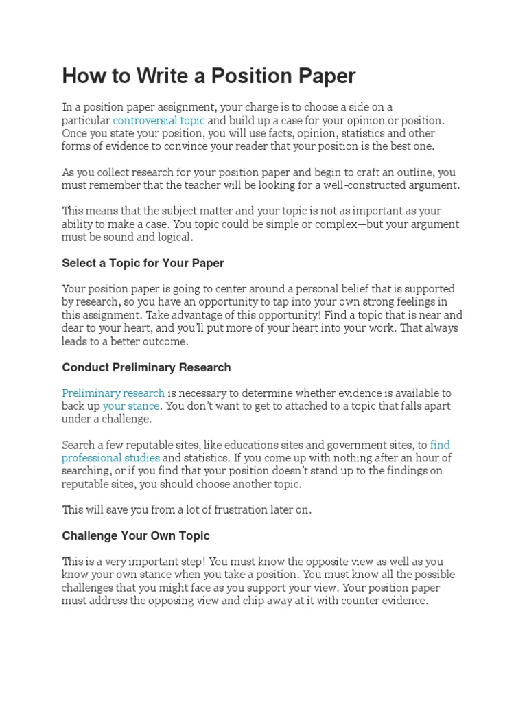 Writing a Position Paper Guide | PDF | Opinion | Argument