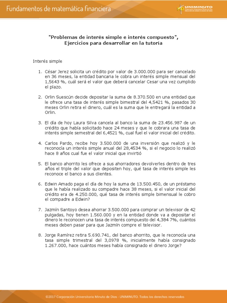 Ejercicios de Interés Simple y Compuesto | PDF | Interés | Tasas de interés