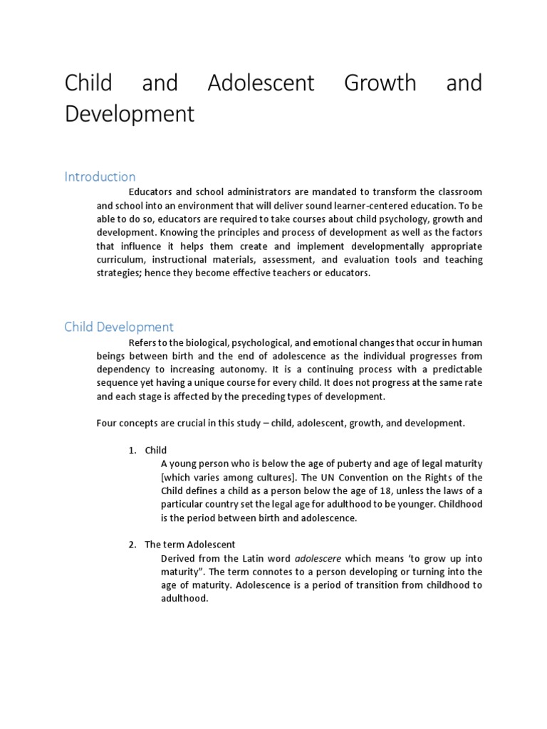 Child and Adolescent Growth and Development | PDF | Adolescence ...