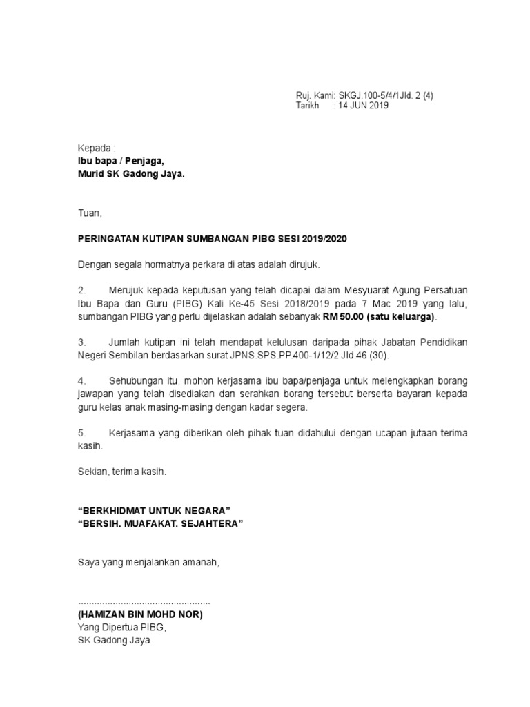 Surat 2019 Kutipan Sumbangan Pibg Pdf