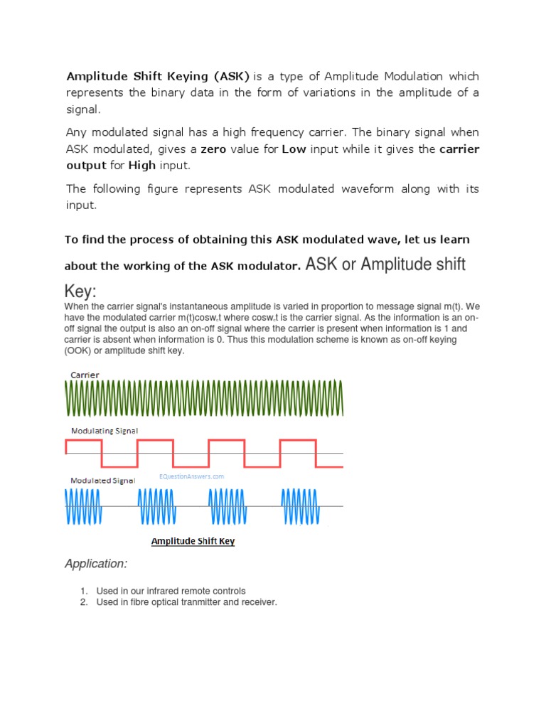ASK or Amplitude Shift Key | PDF | Modulation | Wireless