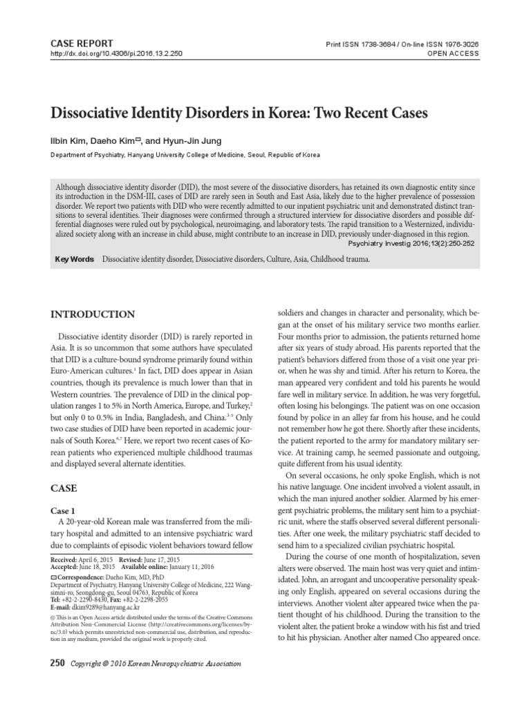 Case DID Korea PDF Dissociation (Psychology) Mental Disorder