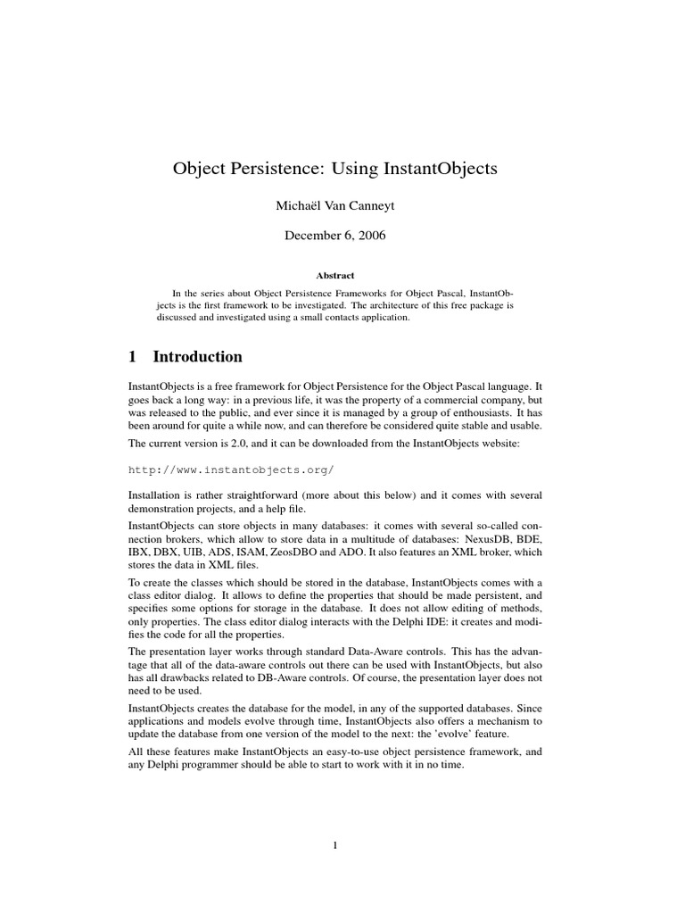 InstantObjects: Object Persistence in Delphi | PDF | Class (Computer ...
