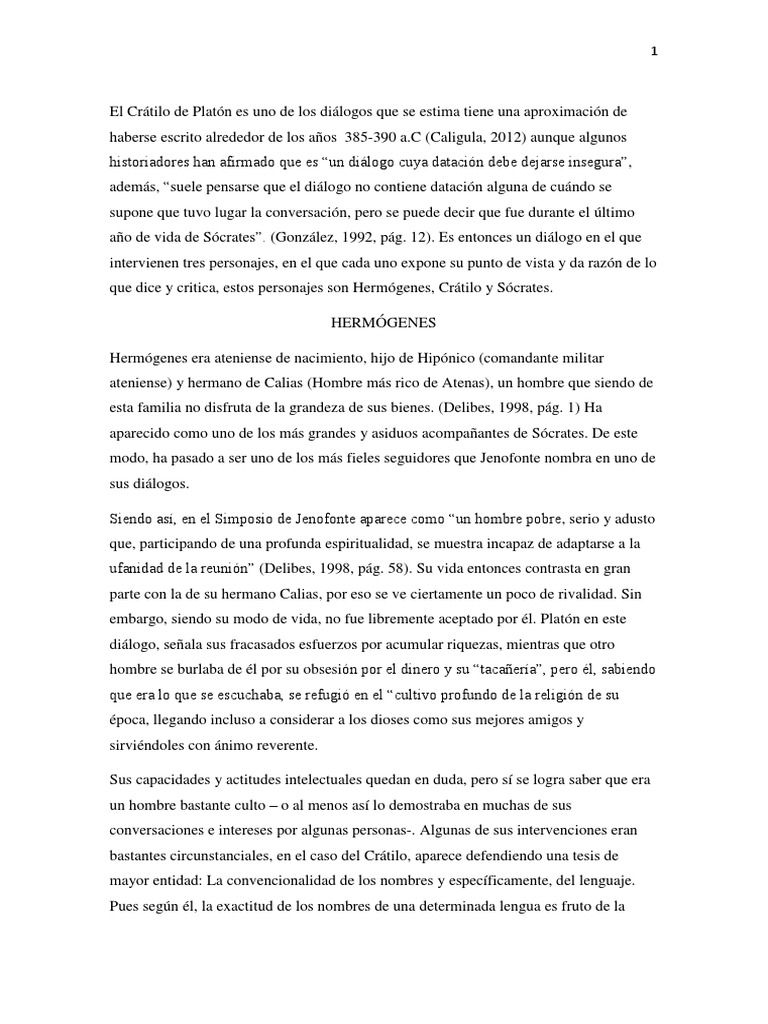 El Crátilo: Lenguaje y Realidad en Platón | PDF | Platón | Sócrates