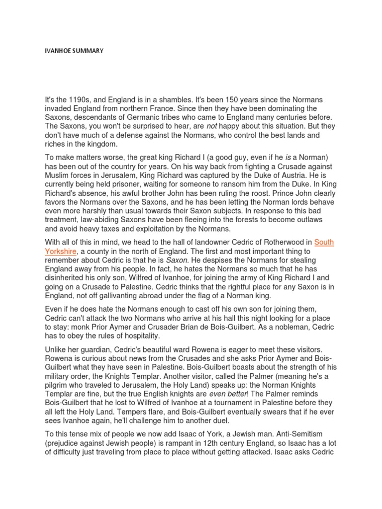 Ivanhoe Summary South Yorkshire PDF Ivanhoe Middle Ages