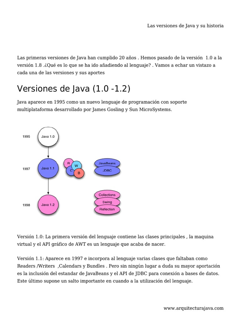 Evolución y versiones del lenguaje Java | PDF | Java (lenguaje de ...