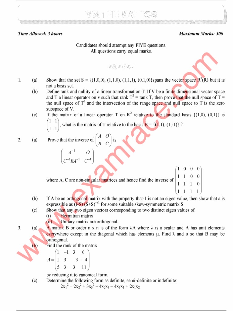 IAS Mains Mathematics 1993 | PDF | Eigenvalues And Eigenvectors ...