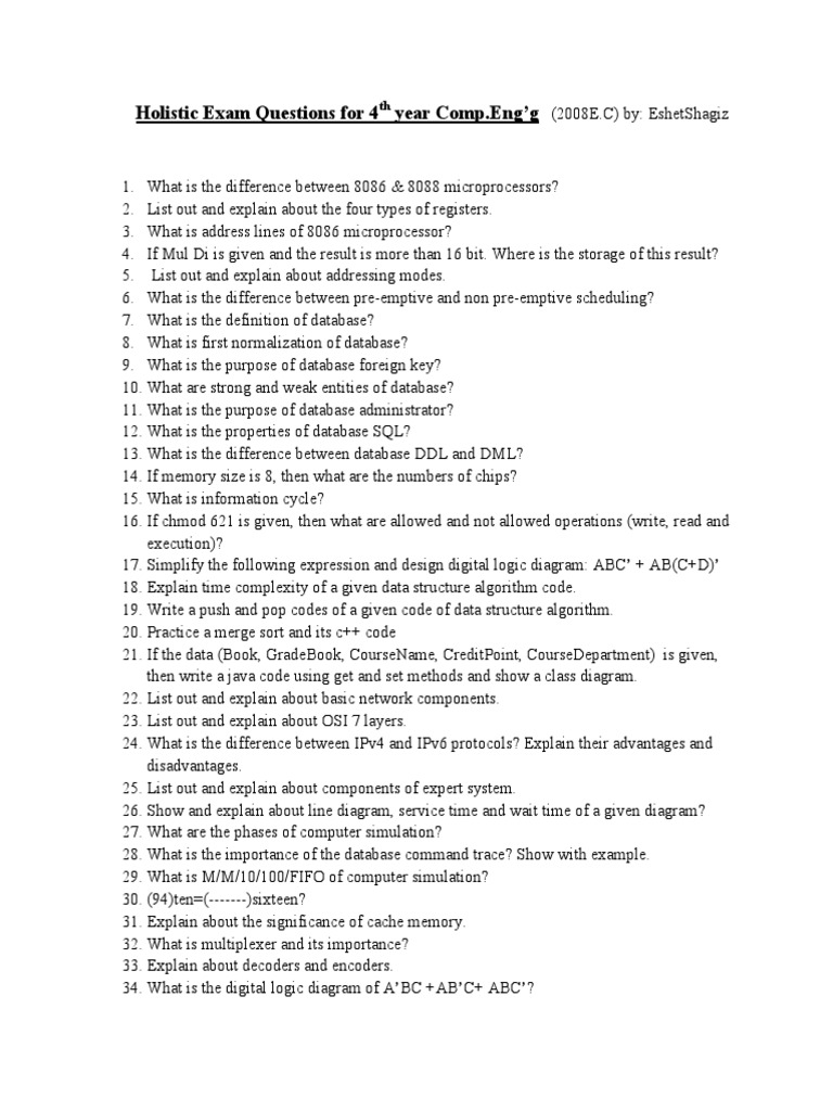 Holistic Exam Questions For 4 Year Comp Eng'g PDF