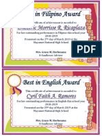 Dhezeric Morrisse R. Ricaplaza: Best in Filipino Award