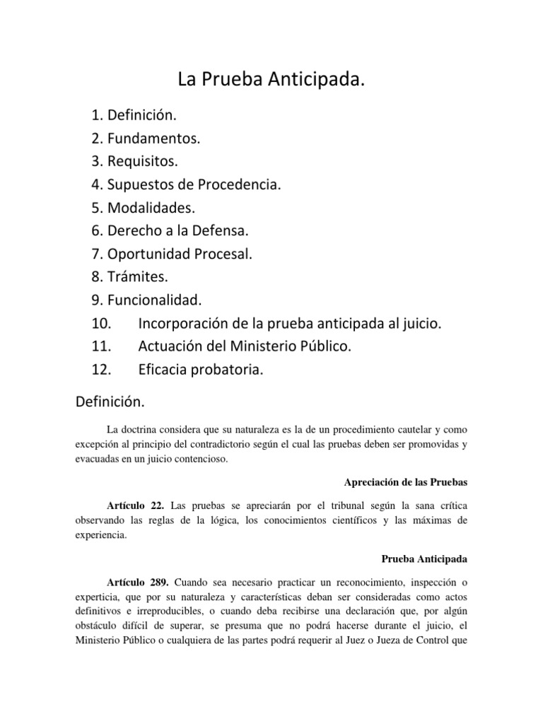 La Prueba Anticipada | PDF | Evidencia (ley) | Ley procesal