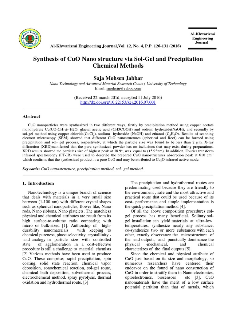Synthesis of CuO Nanoparticles Methods | PDF | X Ray Crystallography ...