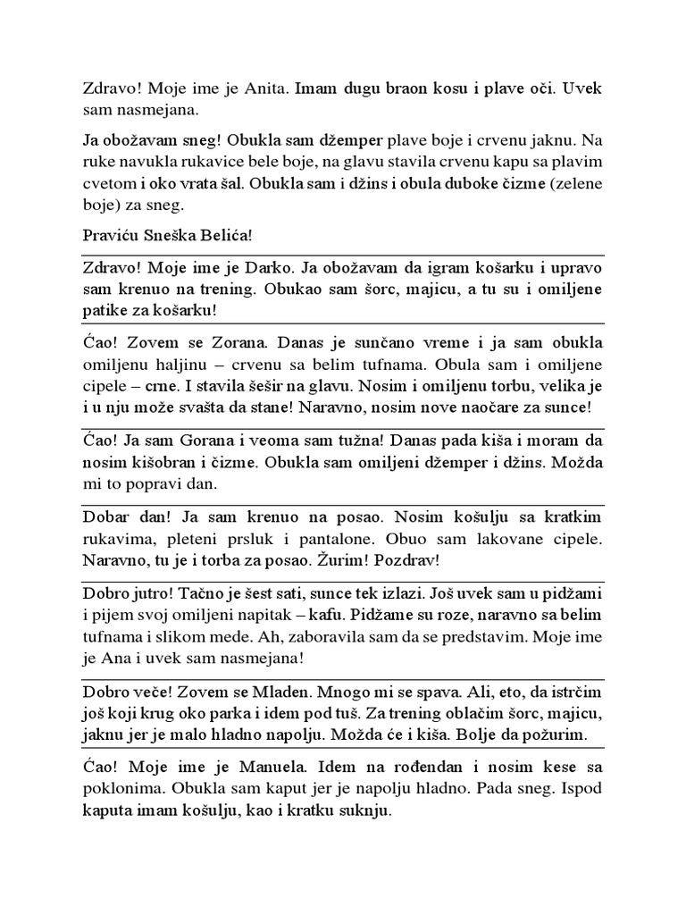 Tekstovi Za Vežbanje Srpskog Kao Stranog | PDF