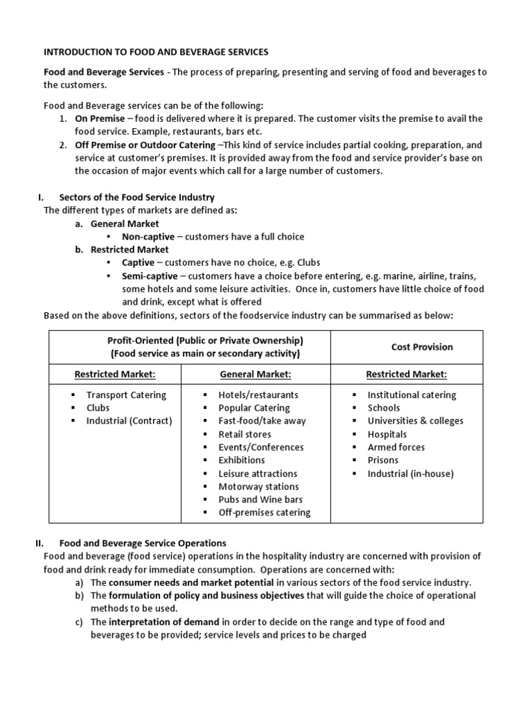 Introduction to Food and Beverage Services Foodservice Restaurants