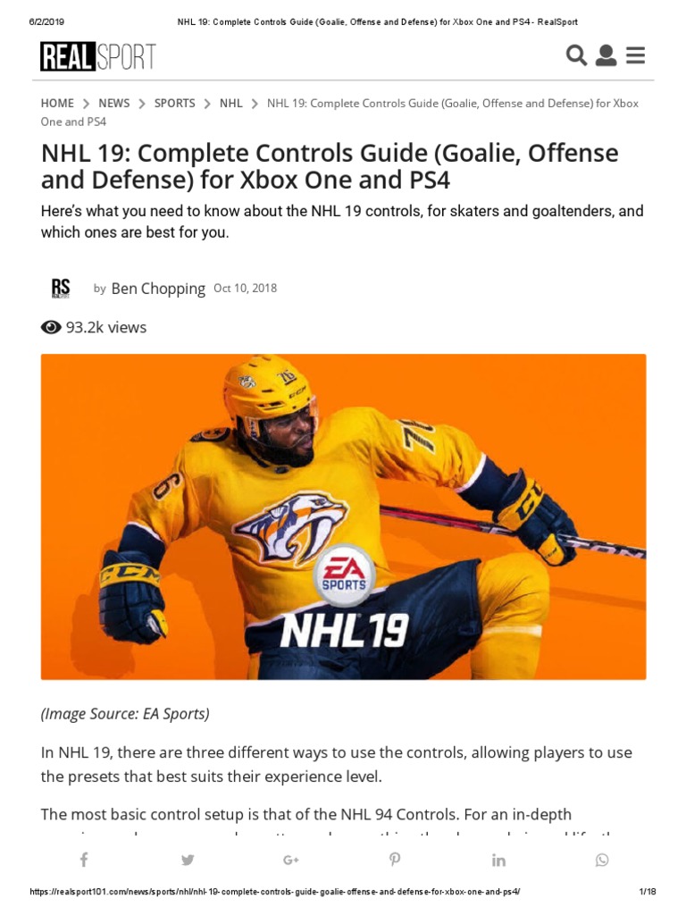 NHL 19 - Complete Controls Guide (Goalie, Offense and Defense) For Xbox ...