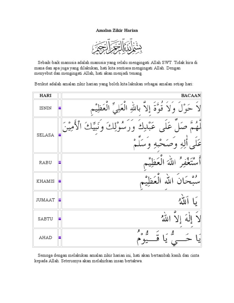 Amalan Zikir Harian Pdf