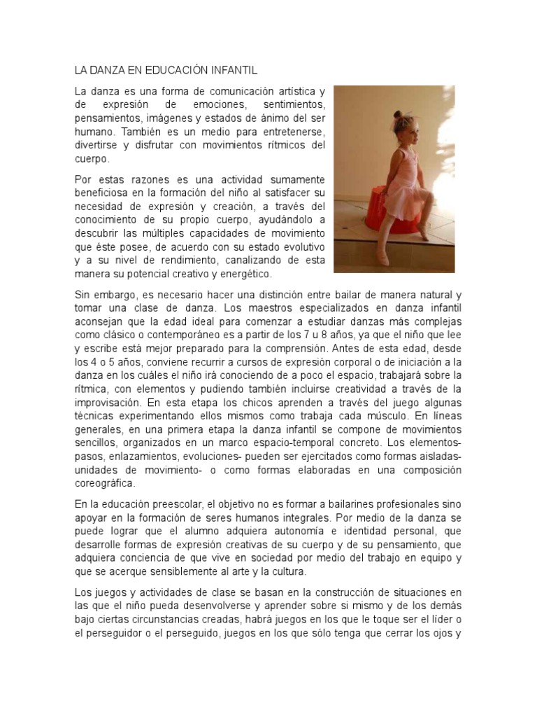 La Danza en la Educación Infantil | PDF | Bailes | Sicología