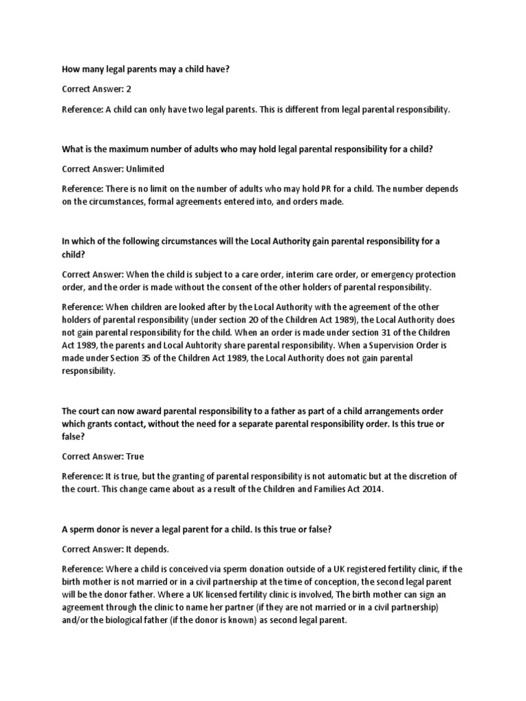 Parenthood and Parental Responsibility Family Questions and Answers ...