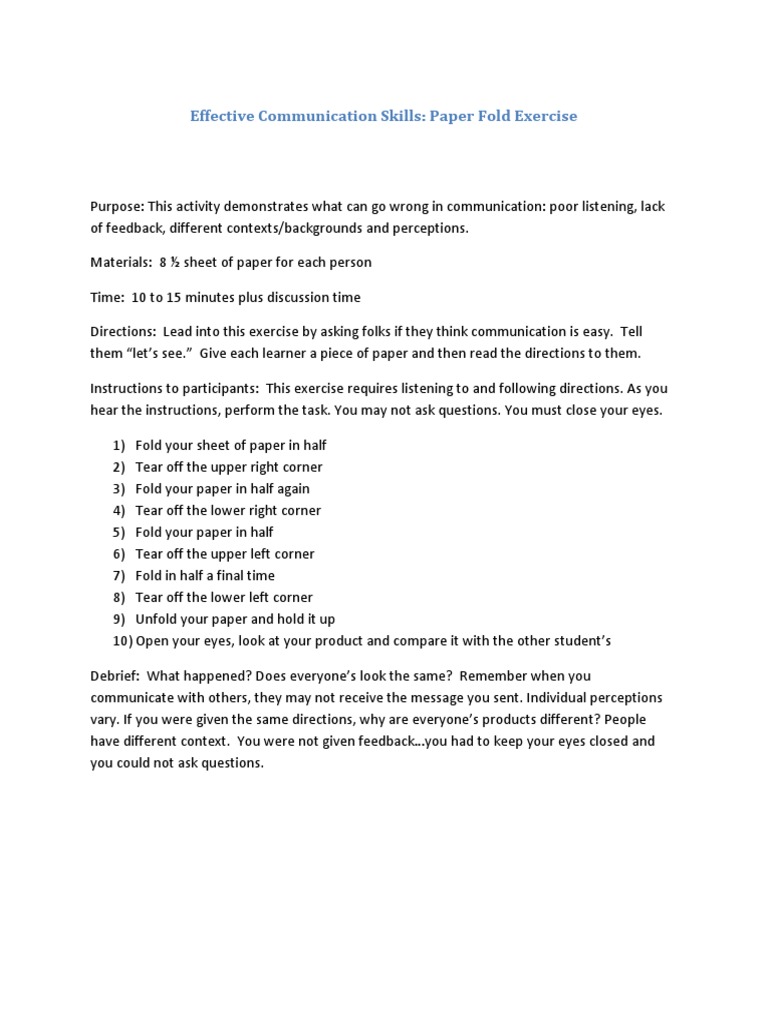 Paper Folding Exercise for Communication Skills | PDF | Career & Growth ...