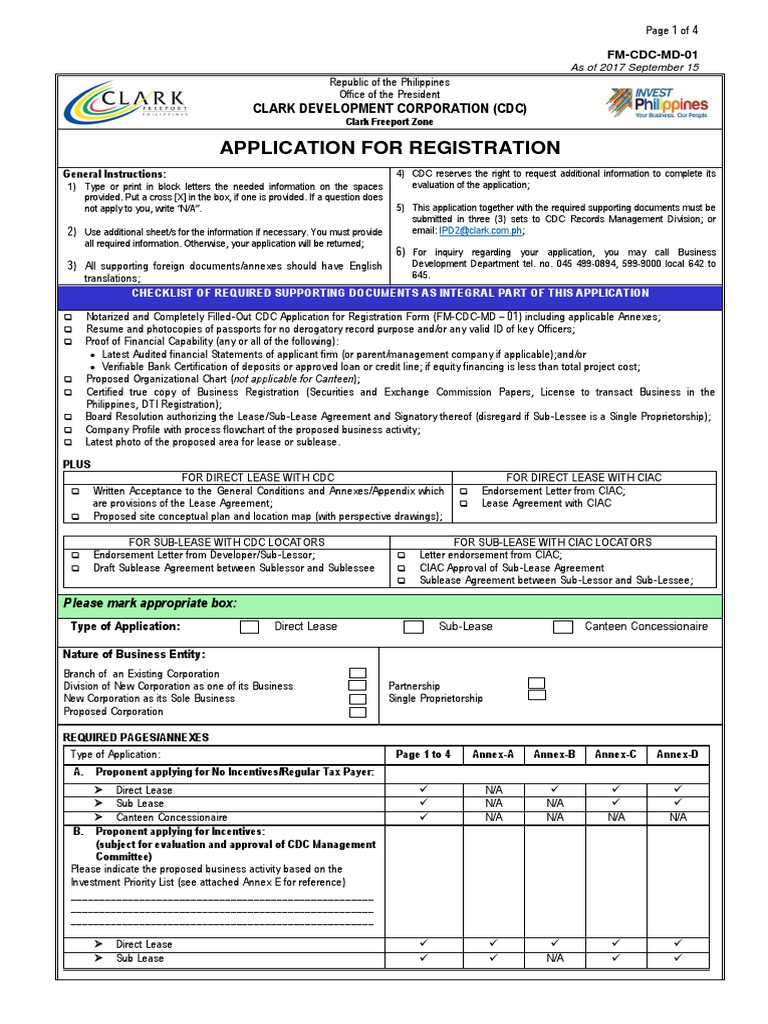 CDC Application for Registration Guide | PDF | Lease | Incentive