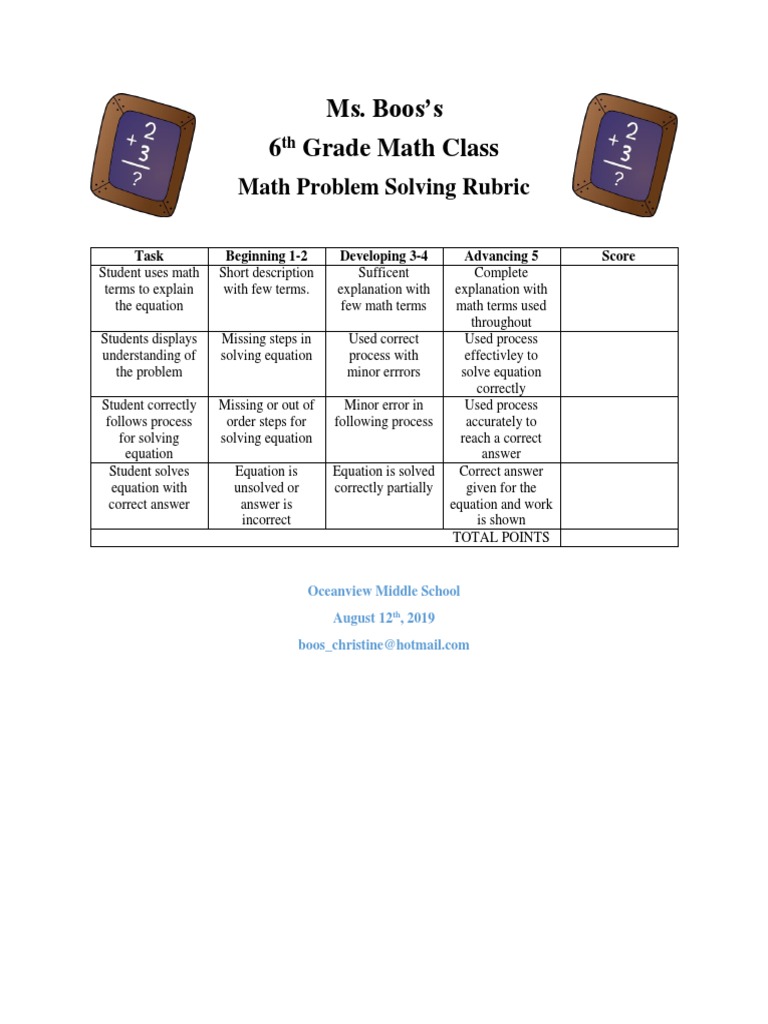 Week 8 Lab Math Rubric PDF