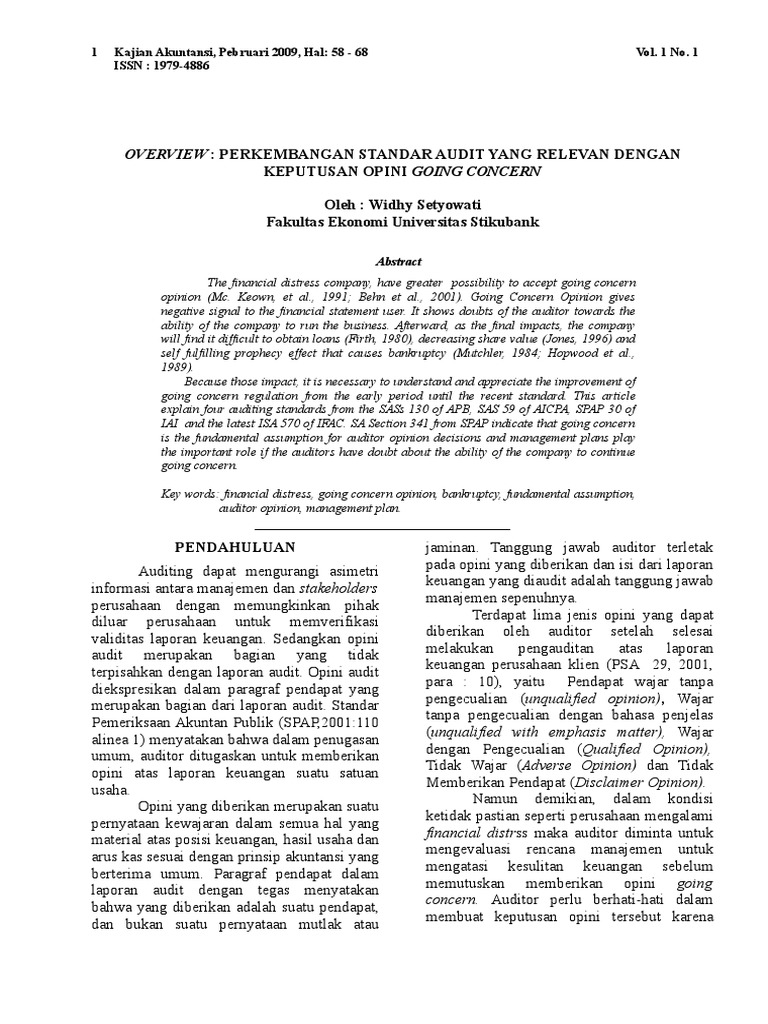 Perkembangan Standar Audit Going Concern Pdf