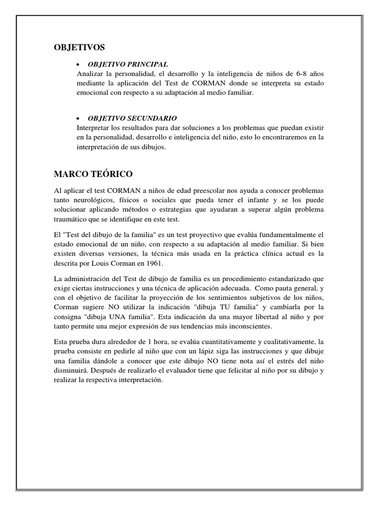Análisis del Test de Corman en Niños | PDF | Dibujo | Sicología