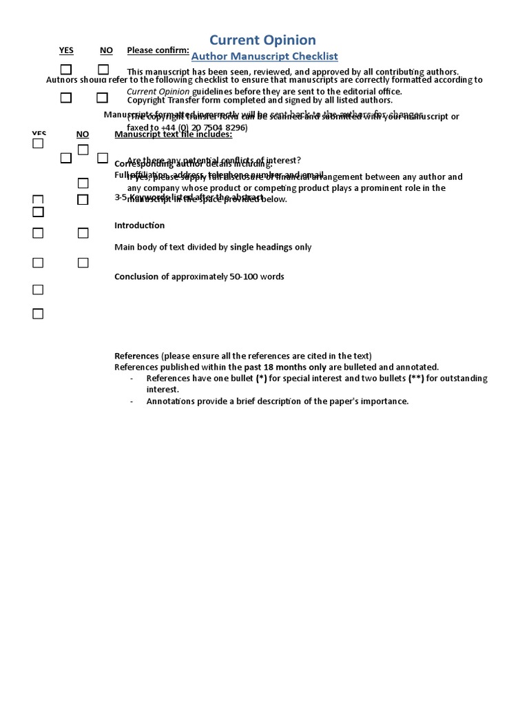 Current Opinion: Author Manuscript Checklist | PDF | Business