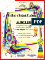 Certificate of Academic Excellence: Lara Grace A. Quiroy