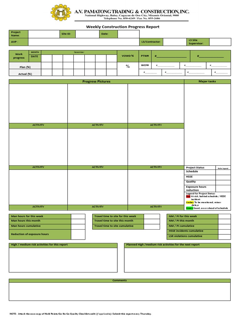 Weekly Construction Progress Report  PDF  Business In Construction Status Report Template