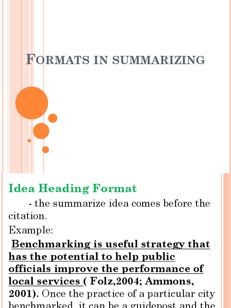Formats in Summarizing | PDF
