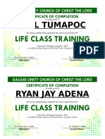 Life Class Certificate