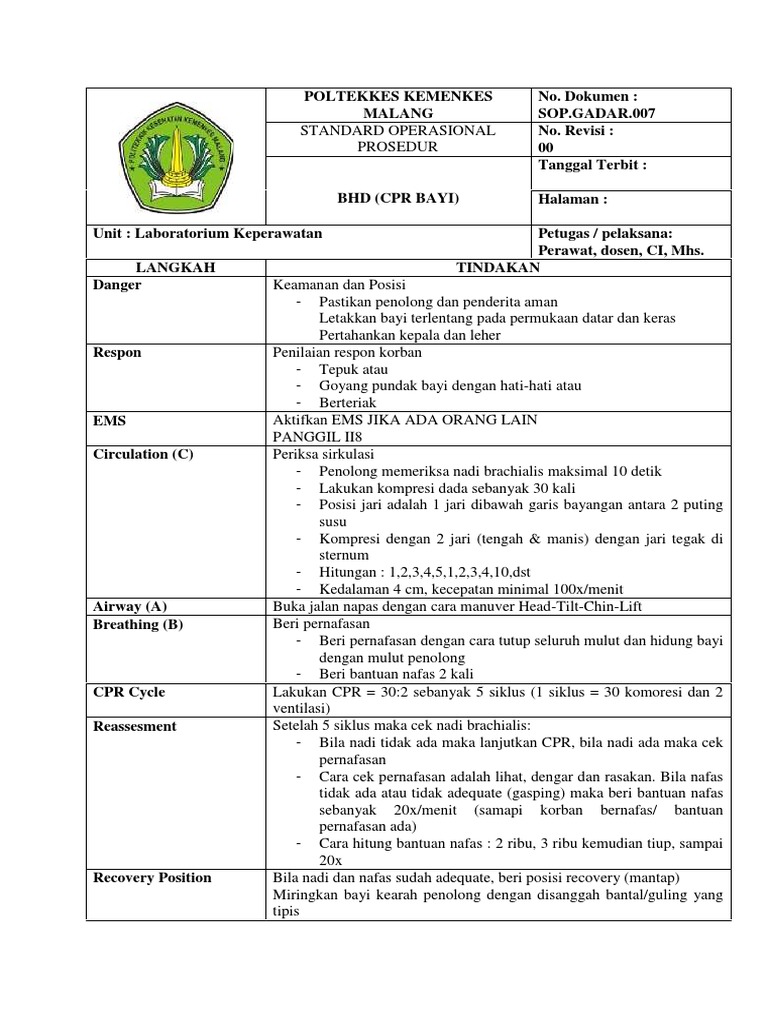 Sop BHD (CPR Bayi) PDF | PDF