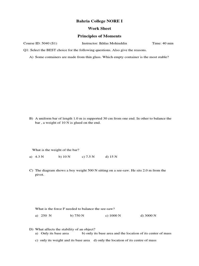 Work Sheet For S1 | PDF