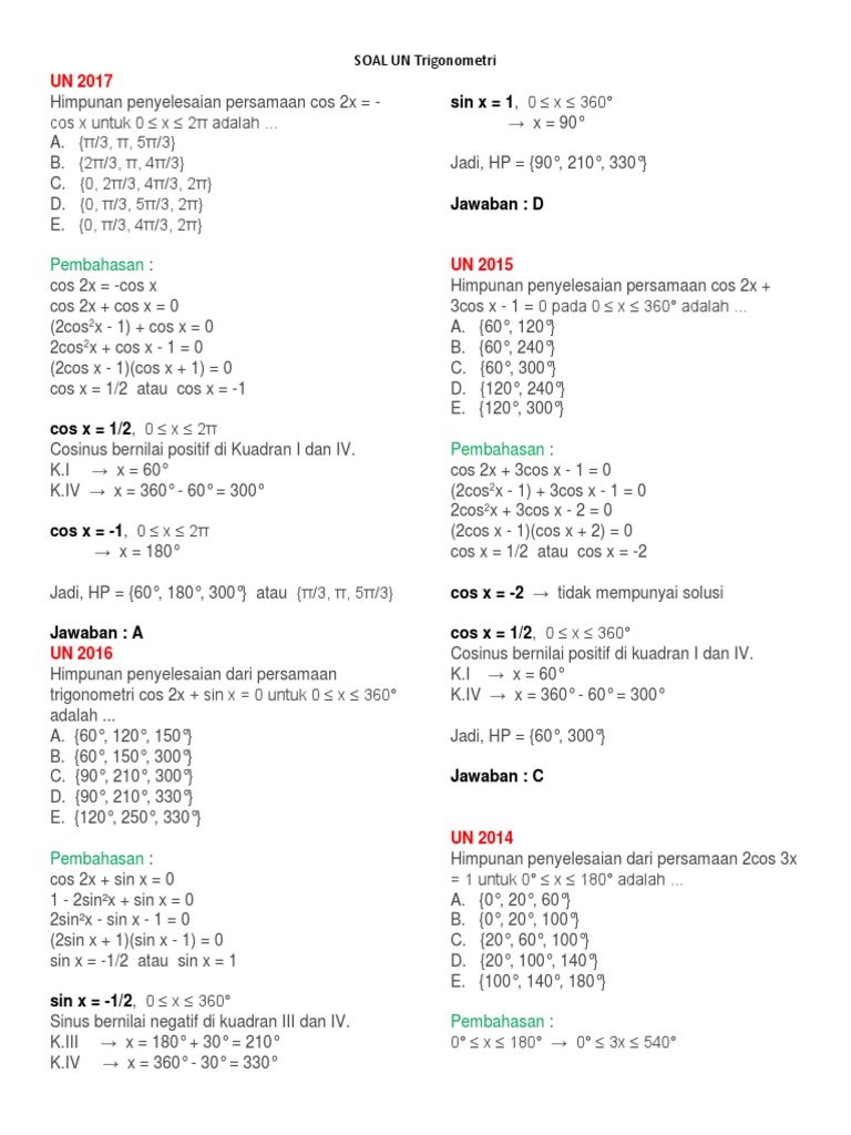 Soal Un Trigonometri