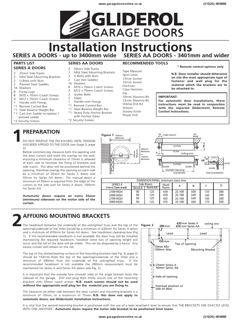 Gliderol Steel Roller Door Installation Manual PDF Door Drill