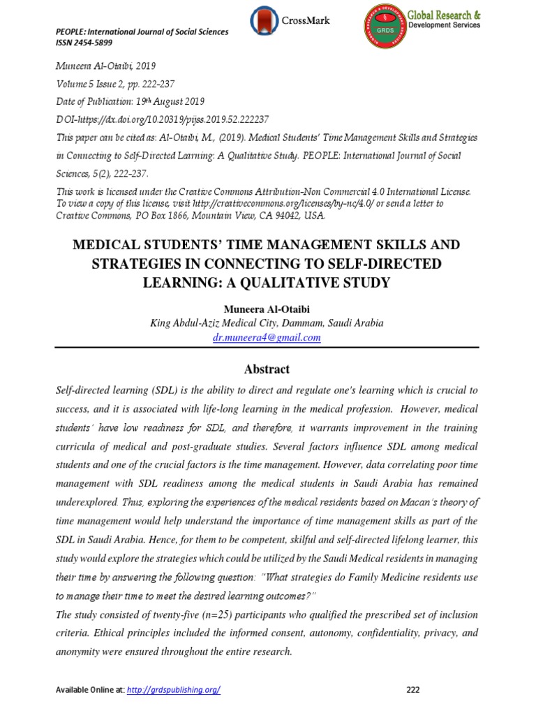 Medical Students' Time Management Study | PDF | Goal | Residency (Medicine)