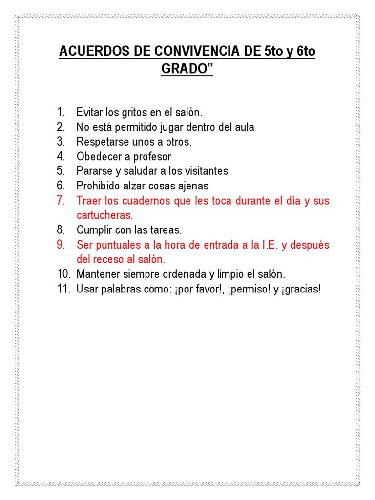 ACUERDOS DE CONVIVENCIA DE 5to y 6to GRADO | PDF