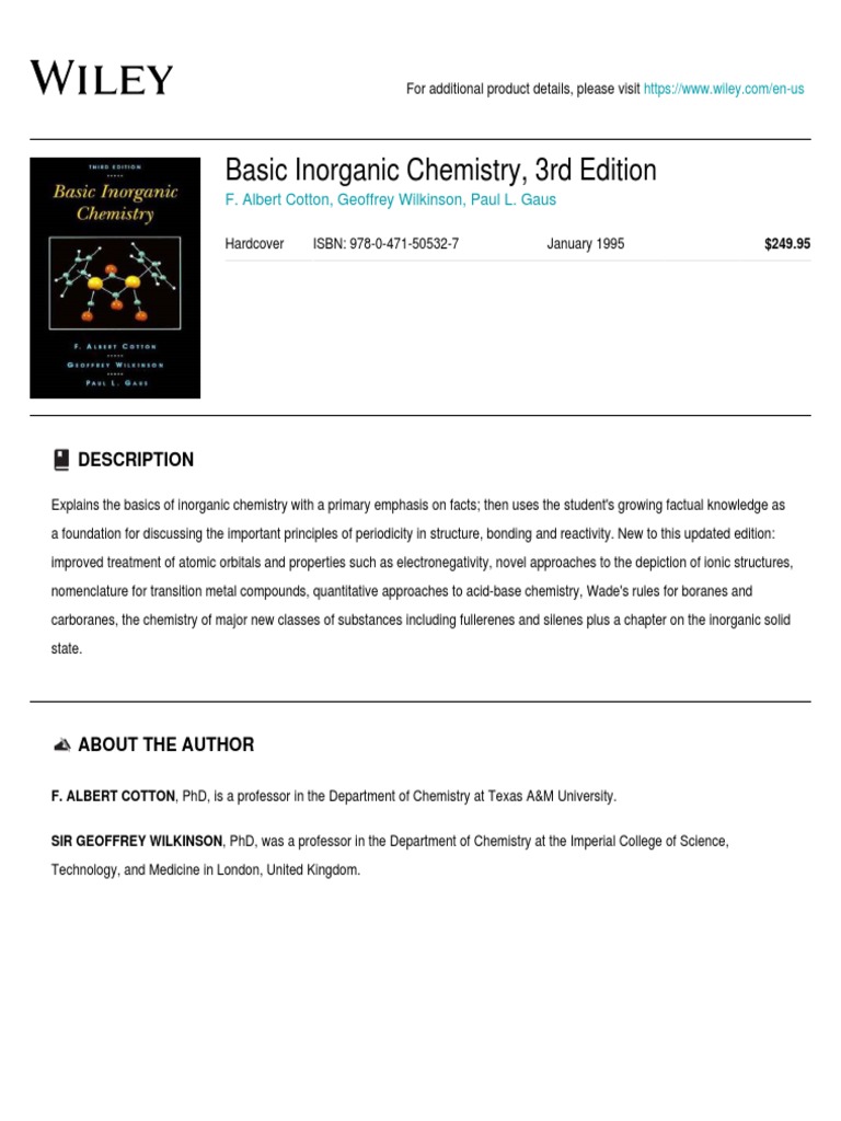 Basic Inorganic Chemistry, 3rd Edition | PDF | Inorganic Chemistry ...