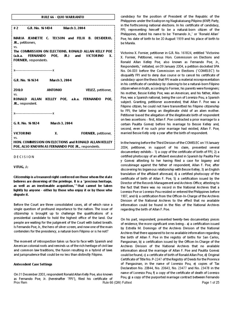 Rule 66 - Quo Warranto (Full Text) | PDF | Naturalization | Citizenship